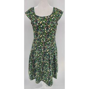 Whimsical Woodland Animal Print Dress Women's Size L Fit Flare Forest Novelty